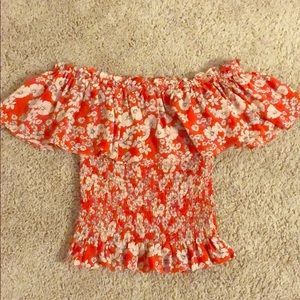 Rebecca Taylor Off shoulder ruffle crop top